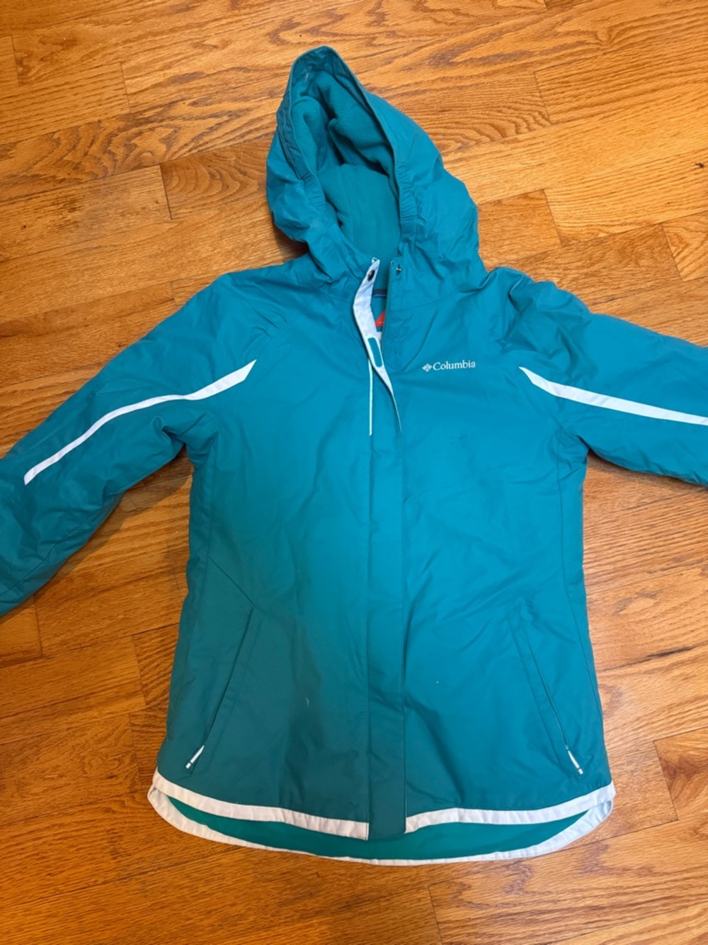 🌸Columbia Teal Hooded Outdoor Shell with White Trim